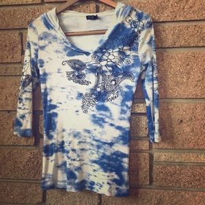 Seven7 Blue/White 3/4 Sleeve Hoodie - Size M